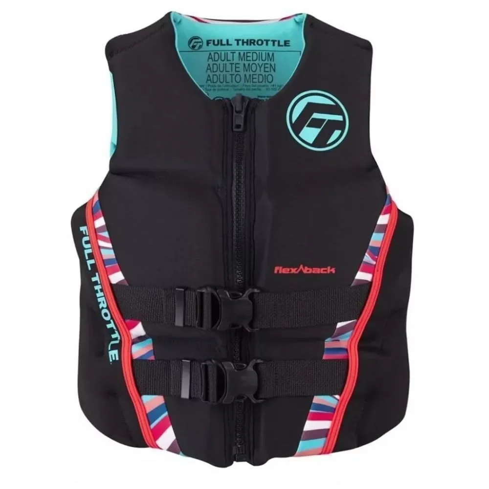 Full Throttle Women's Size S Rapid Dry Flex Back Life Jacket Black Blue Orange - Picture 2 of 9